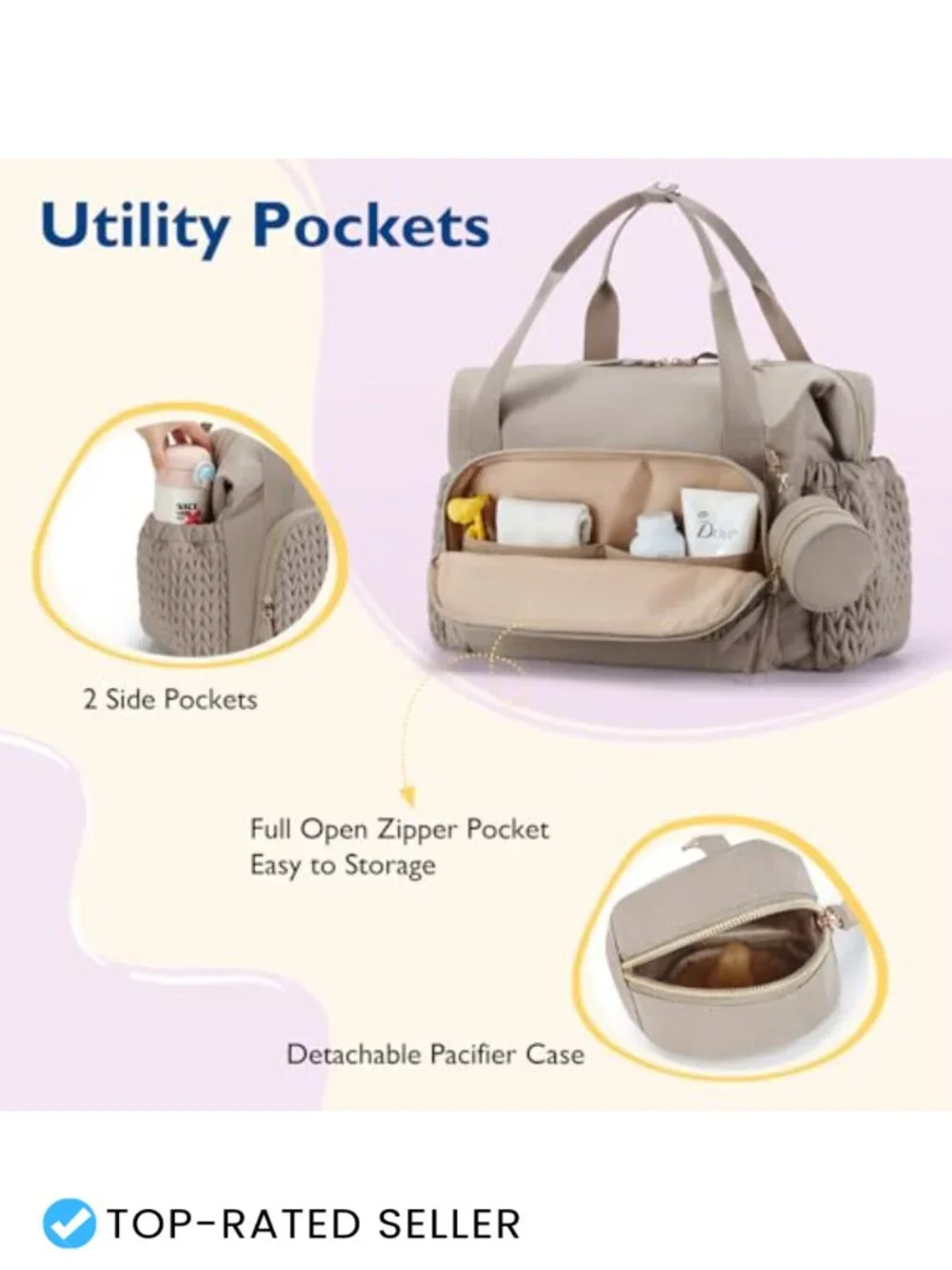 Large Capacity Diaper Bag Tote with Pacifier Case, Hospital Bag for Labor &